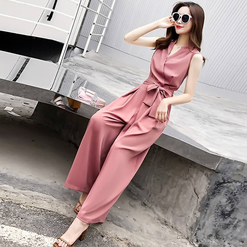 Trendy Geometric V-Neck Loose Jumpsuit