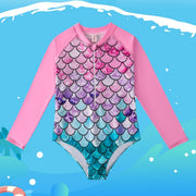 Girls' Mermaid Swimsuit One-piece Long Sleeve Swimsuit for Kids