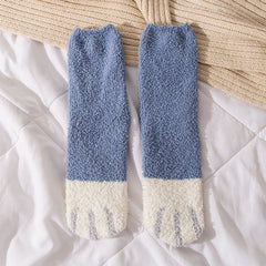 Warm Coral Velvet Cat's Paw Socks for Women