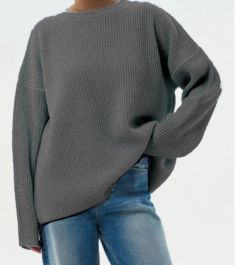 Spring and Autumn Loose Solid Color Knitted Pullover Sweater