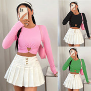 Women's Slim-Fit Heart & Circle Print Long Sleeve T-Shirt