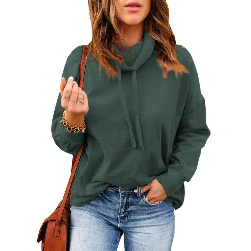 Women's High Neck Drawstring Hoodie with Long Sleeves
