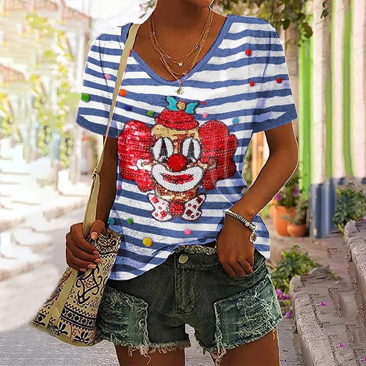 Ladies New V-neck Short-sleeved Top