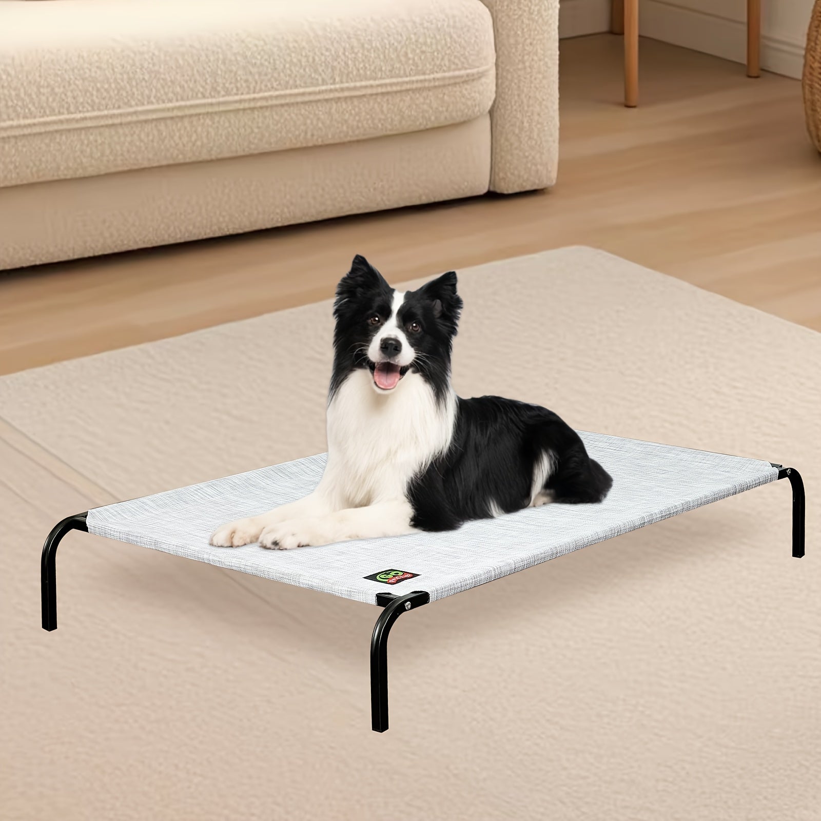 Breathable Cooling Dog Bed With Metal Frame & Non-Slip Feet - Indoor/Outdoor Pet Bed For Small, Medium, Large Dogs - Durable Polyester, Easy Assembly, Multiple Sizes, Gray/Black, Cooling Mat For Do...