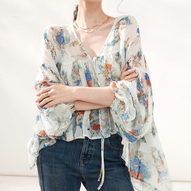 Incredibly Beautiful, Unique, And Stylish Faux-silk Floral Blouse