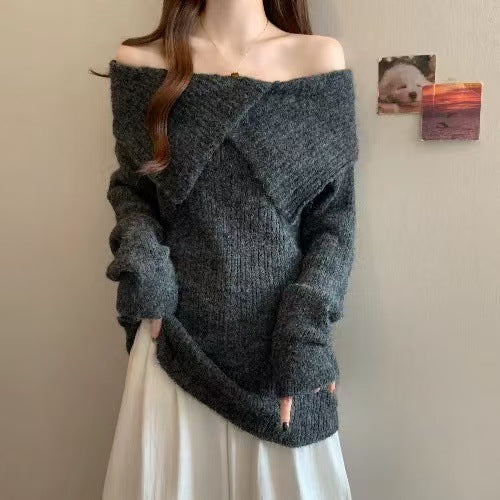 Off-shoulder Knitted Irregular Sweater for Women
