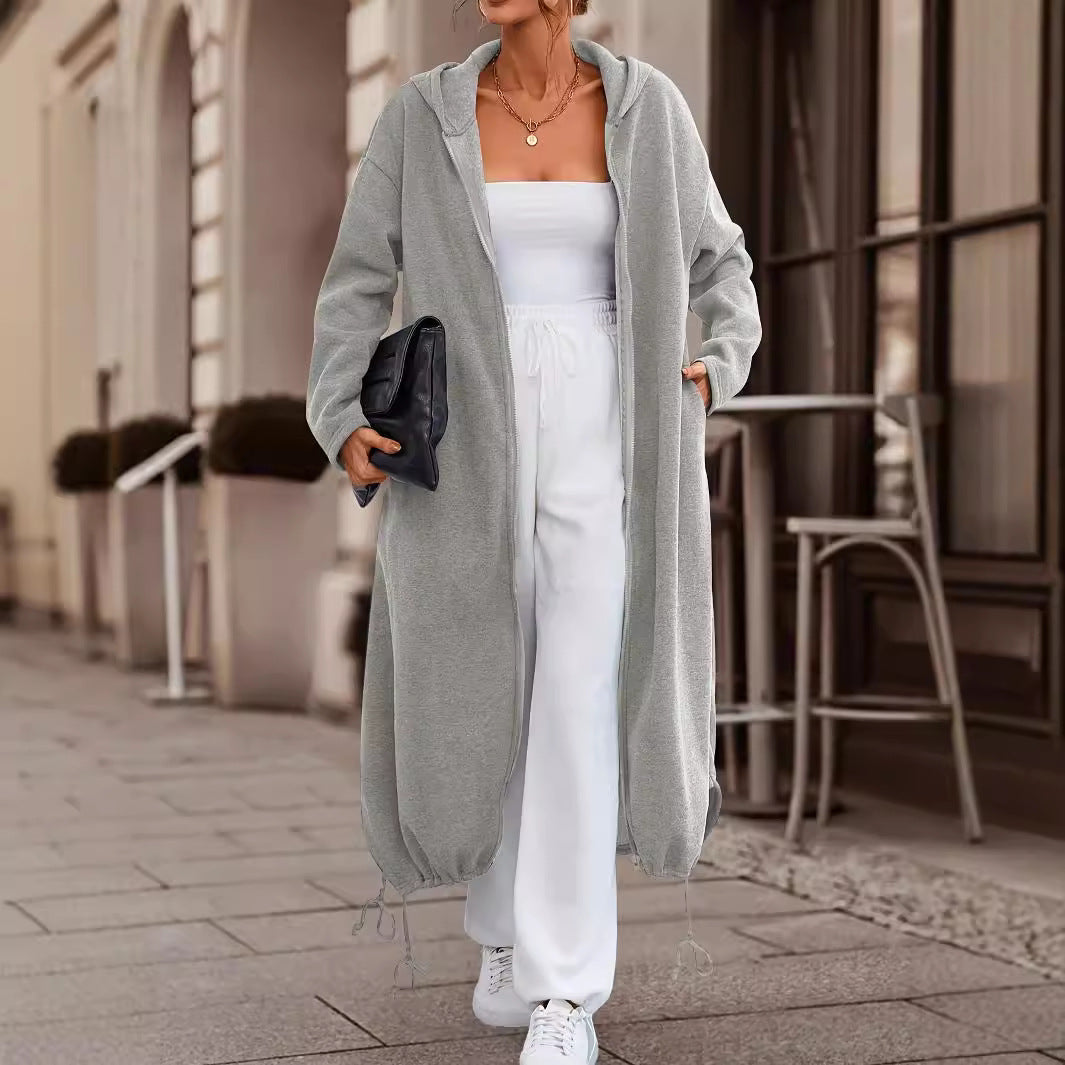 Women's Casual Solid Color Thickened Long Coat