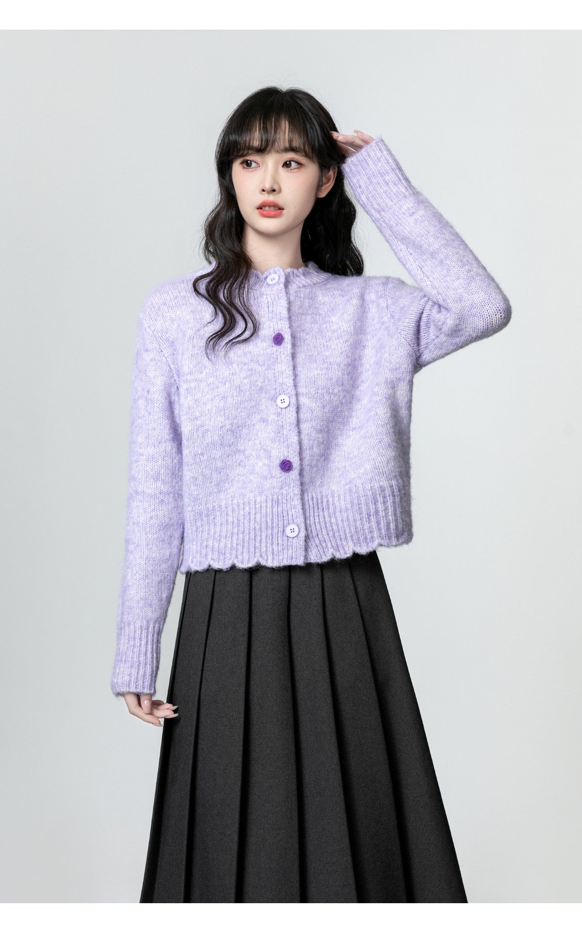 Taro Purple Crew-neck Sweater Coat for Women