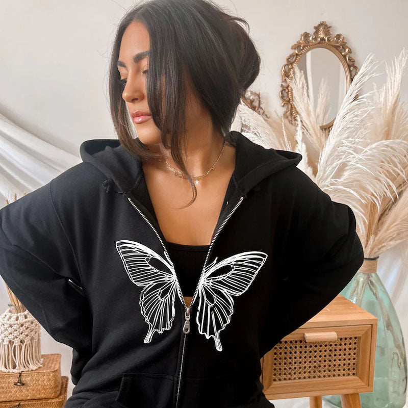 Chic Geometric Print Zip-Up Hoodie with Pocket