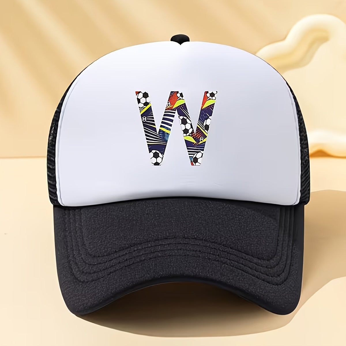 Kids Soccer-Themed Mesh Trucker Cap with A‑Z Letter Print