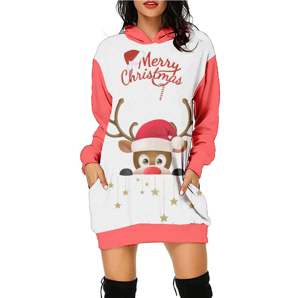 Festive Christmas Print Casual Holiday Sweater Dress
