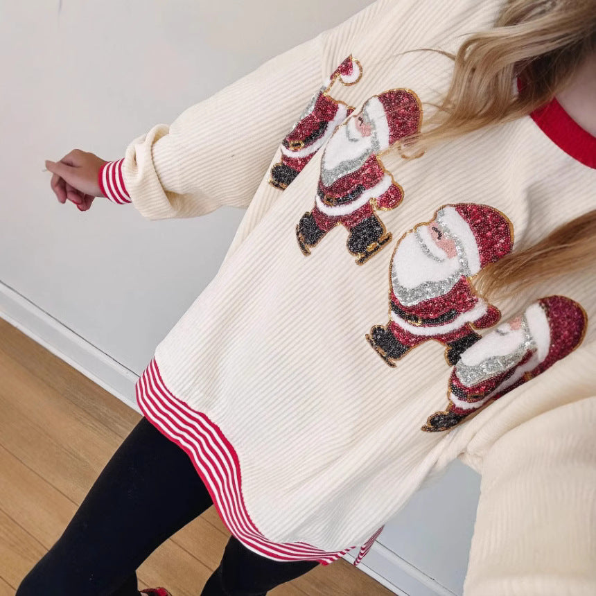 Sequined Santa Skating Christmas Sweatshirt for Women