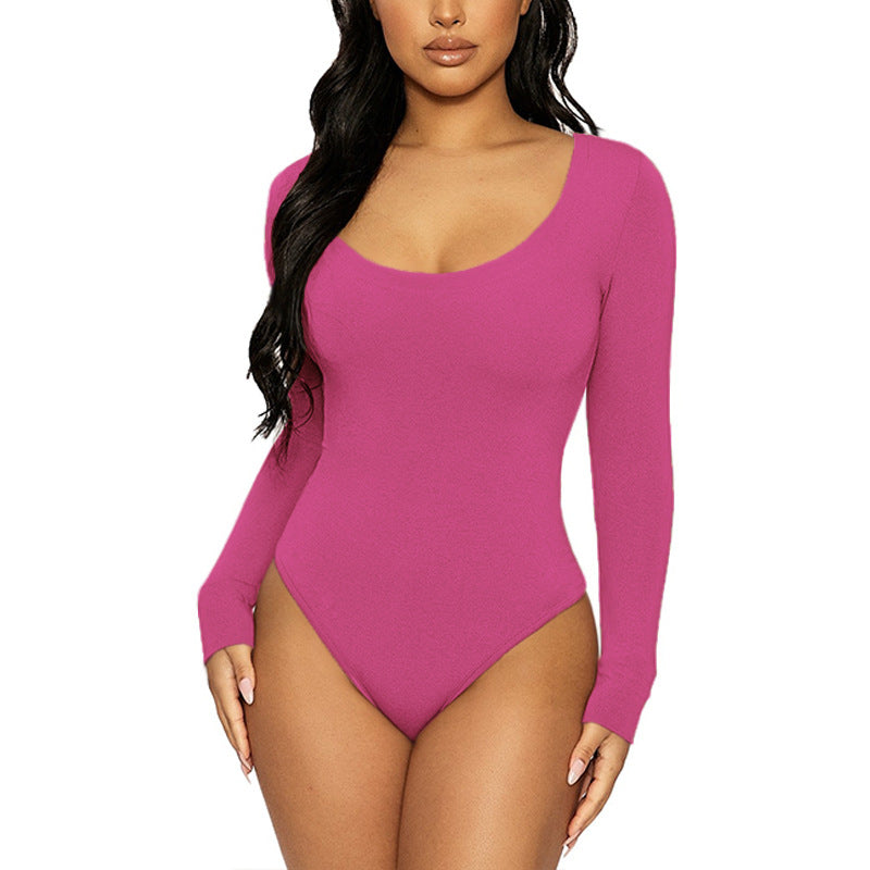 Women's Slim-Fit U-Neck Long-Sleeve Jumpsuit