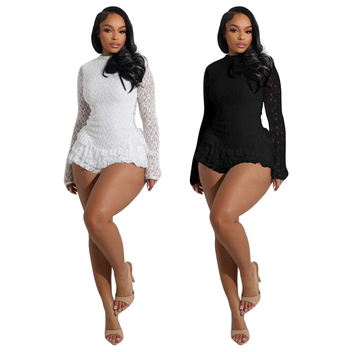 Women's Sexy Backless Lace Long Sleeve Jumpsuit Romper