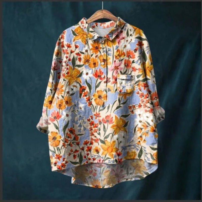 Graffiti Printing Lapel Single Breasted Long Sleeve Shirt
