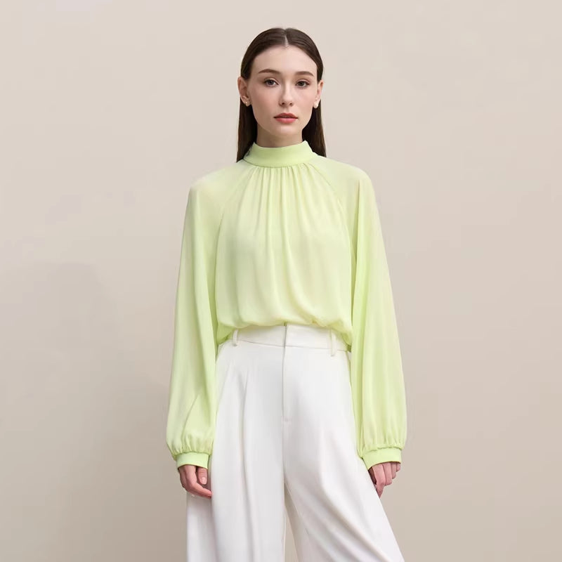 Flowy Raglan‑Sleeve Chiffon Top – Loose Long‑Sleeve Women's Shirt