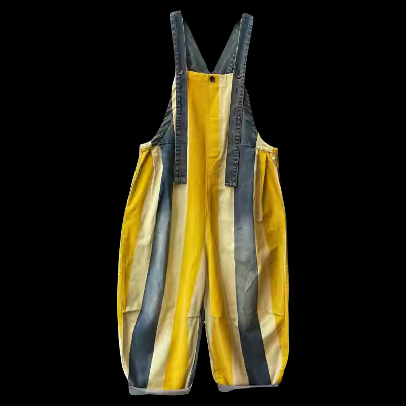 Vintage Stripe Suspender Pants Women's Loose Cotton Denim Jumpsuit