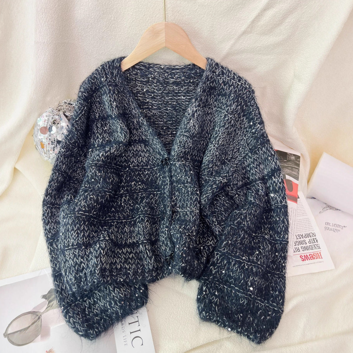 Women's Solid Color Short Casual Loose Knit Cardigan