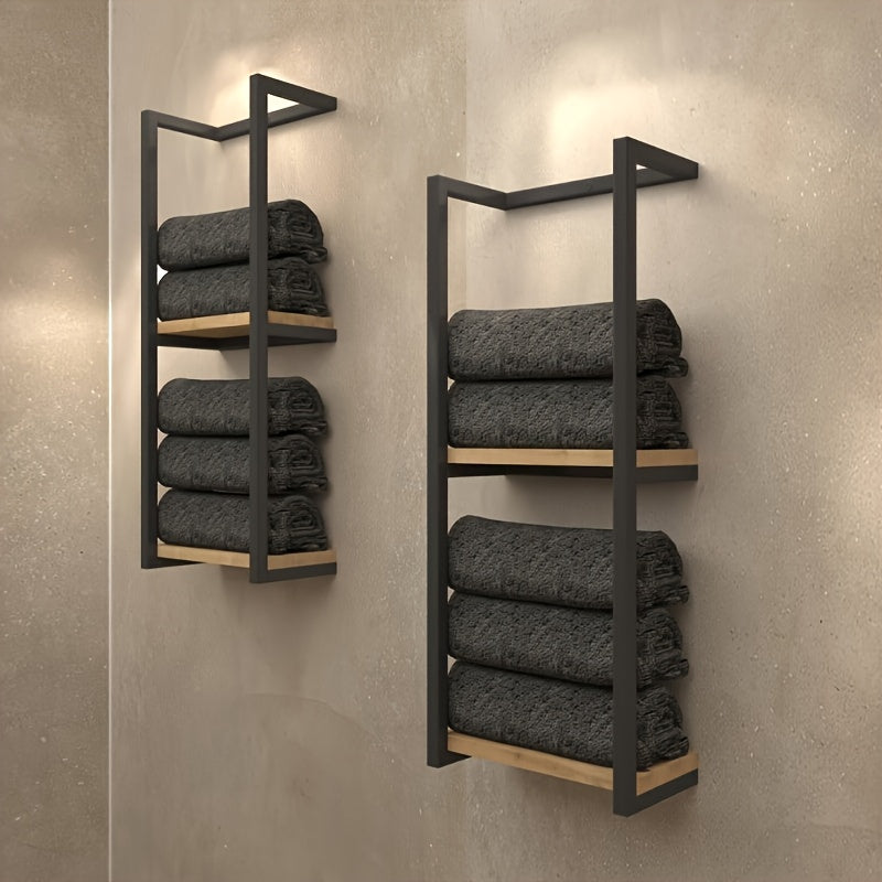 1pc French Country Style Wall-Mounted Storage Rack - Metal Towel and Bathroom Organizer with Multiple Shelves, Ideal for Living Rooms, Bathrooms, Hotels, and Homestays, Towel Rack for Bathroom