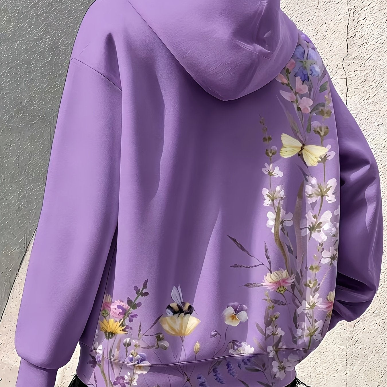 Women's Mint Green Floral Zip-Up Hoodie, Plus Size, Loose Fit, Front Pocket, Polyester, Lightweight All-Season Layer