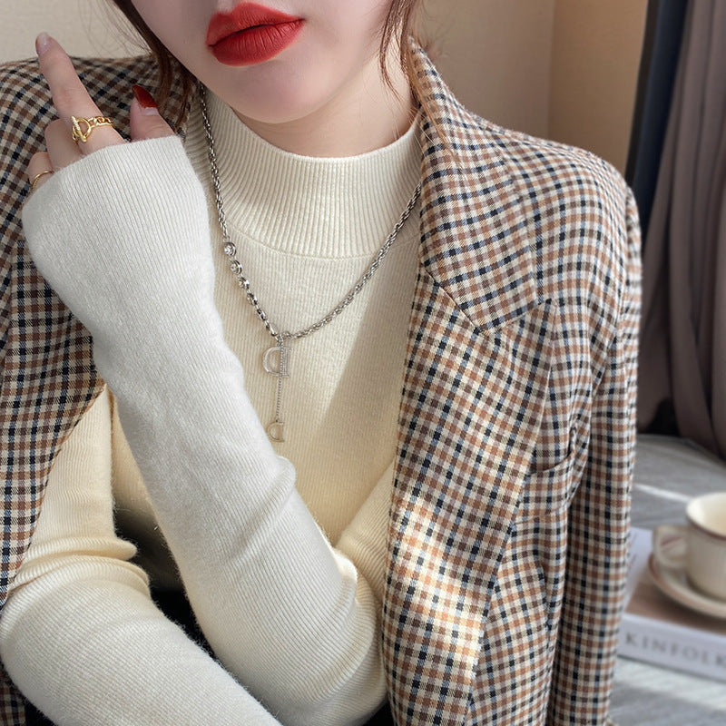 Slim-Fit Mock Neck Long-Sleeve Layering Sweater