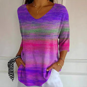 3D Floral V‑Neck Short‑Sleeve Top – Trendy European‑American Style