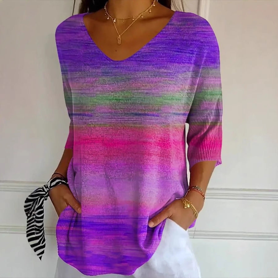 3D Floral V‑Neck Short‑Sleeve Top – Trendy European‑American Style