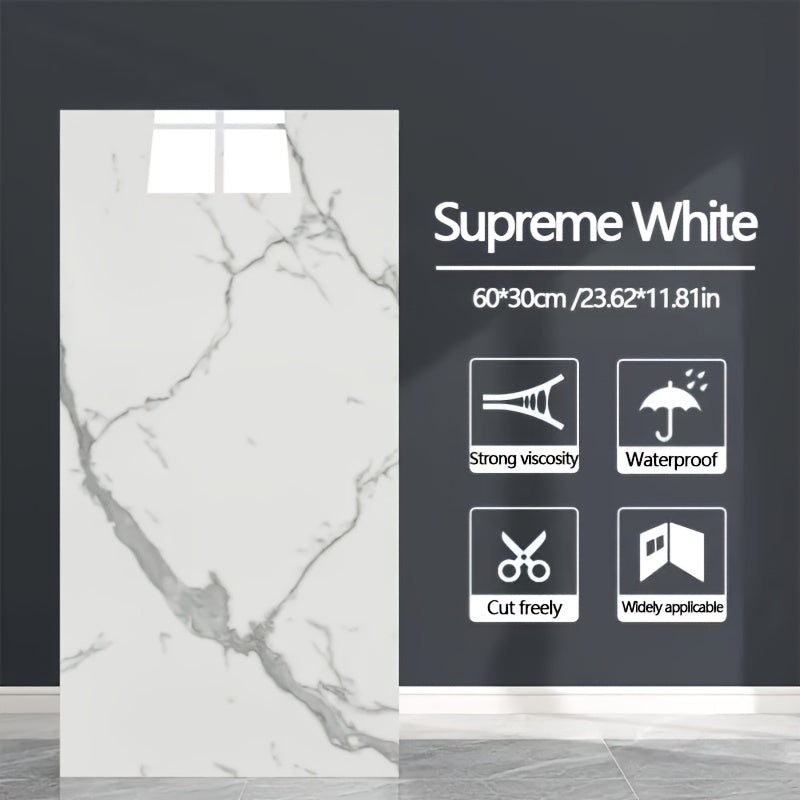 24pcs of Modern Marble Texture Vinyl Wall Tiles, High Gloss Self-Adhesive Decoration, Suitable for Kitchen and Bathroom- Crystal Decoration, Rectangular Space Theme, Easy to Install, Single Use Wall…