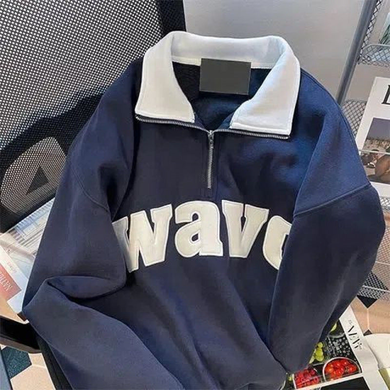 American Campus Retro Lapels Half Zipper Sweater