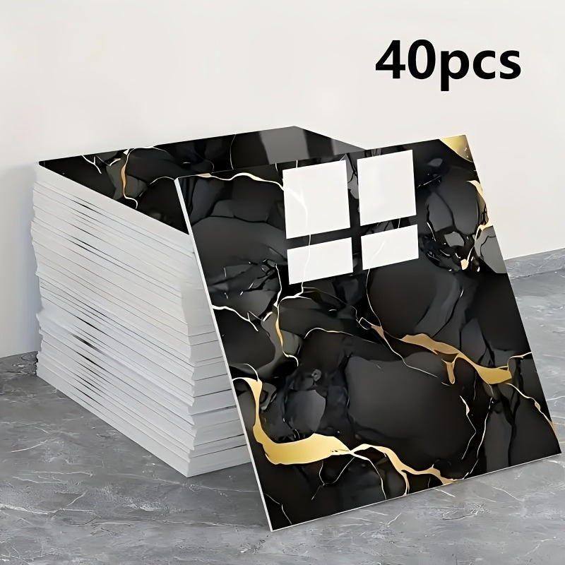 20/40/60pcs Glossy Marble Pattern Imitation Ceramic Tile Self-Adhesive Wall Stickers, Peel and Stick, Waterproof for Living Room Kitchen Backsplash Bathroom Home Wall Decals, Not Suitable for High…