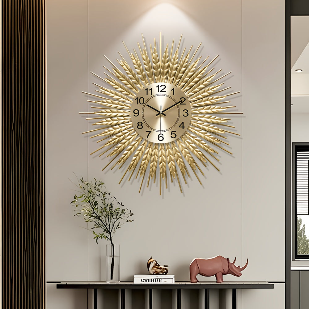 Golden Leaf Decorative Wall Clock, 24 Inchmodern Large Metal Wall Clock, Elegant Noiseless Design Clock, Unique Artistic Decorative Wall Clock, Mid Century Home Art Wall Decor for Living Room, Bedroom, Dining Room