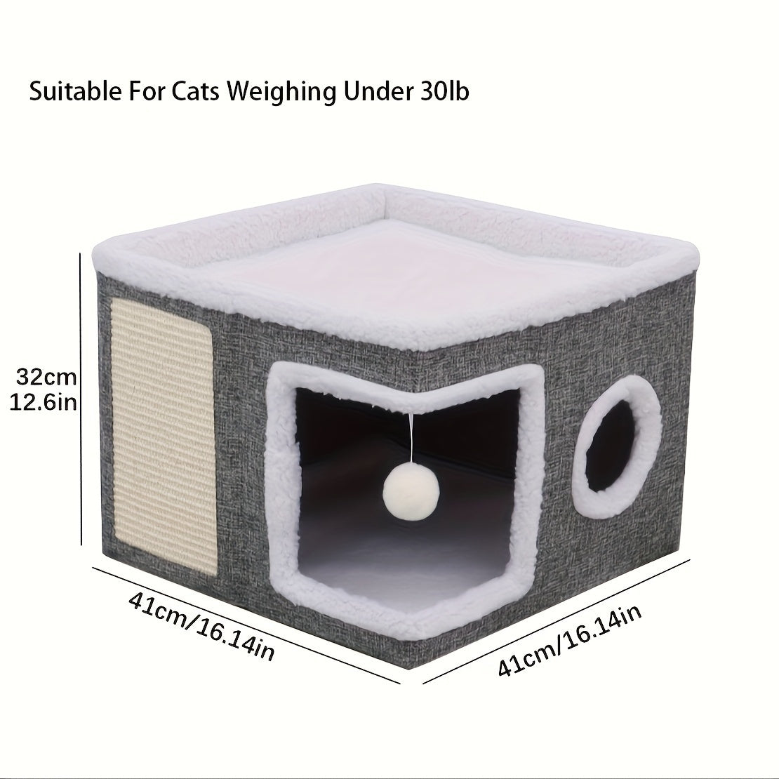Luxurious Multi-layer Cat Tree House With 2-tier Bed, Plush Hanging Ball & Tunnel, Foldable Scratching Post - All-season Enclosure, Sturdy Nylon Frame & -like Canvas Cube Bed For Indoor Cats, Ideal