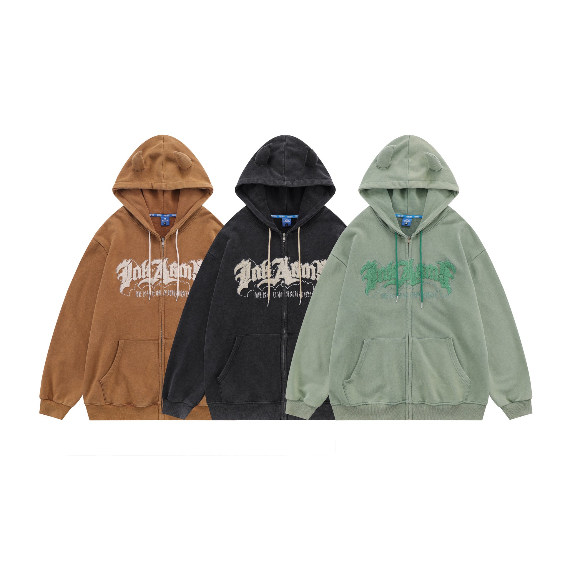Handdrawn Letter Loose Long Sleeve Zip Cardigan Hoodie