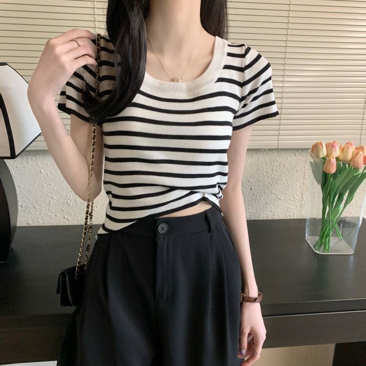Casual Slim-Fit Striped Short-Sleeve Tee