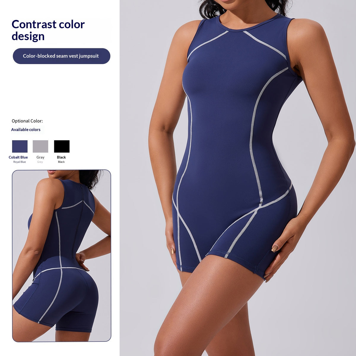 Women's Contrast Color Zipper Yoga Jumpsuit