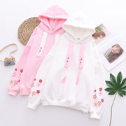Plum Blossom Print Fleece Hooded Sweatshirt