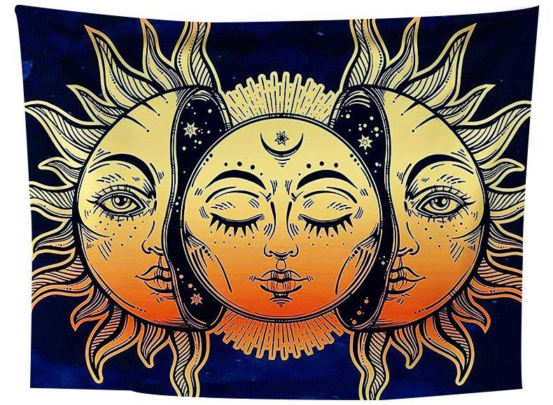 Printed Sun and Moon Tapestry Multifunctional Tapestry Sitting Blanket Wall Hanging