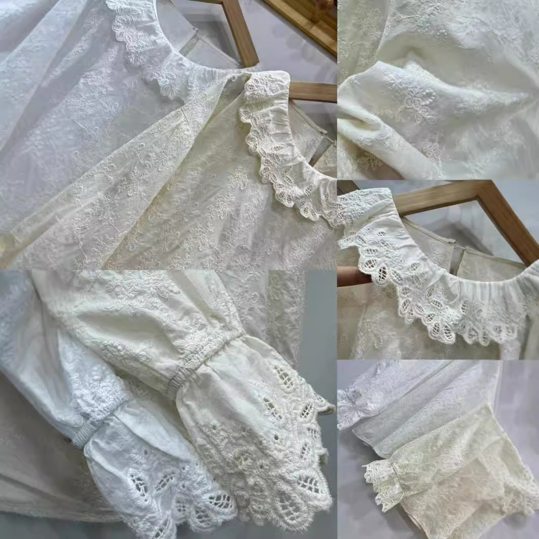Boho Embroidered Loose Cotton Linen Doll Shirt