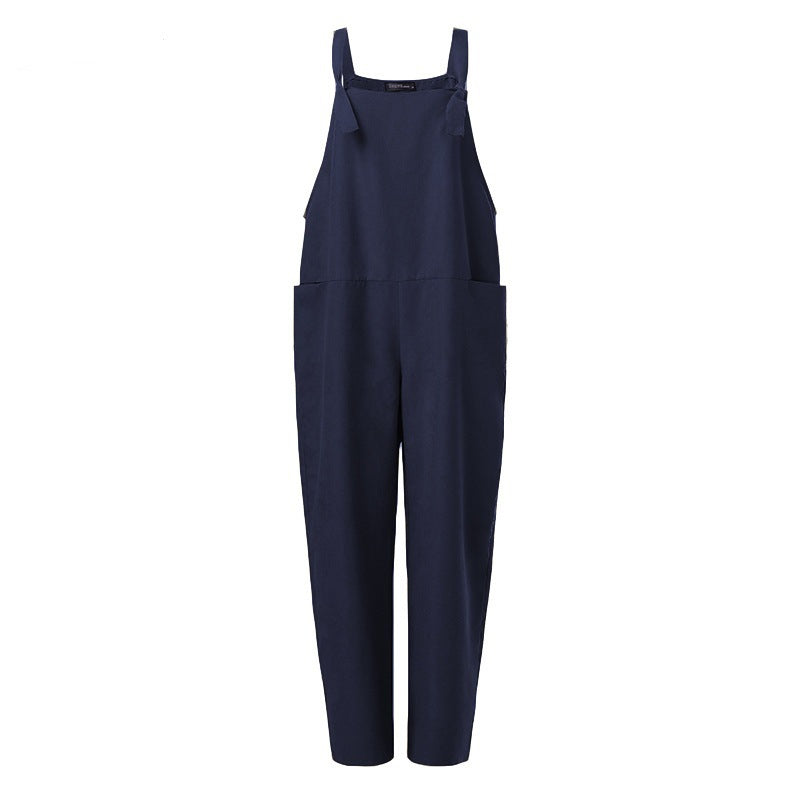 Women's Solid Color Pocket Suspenders One-Piece Trousers
