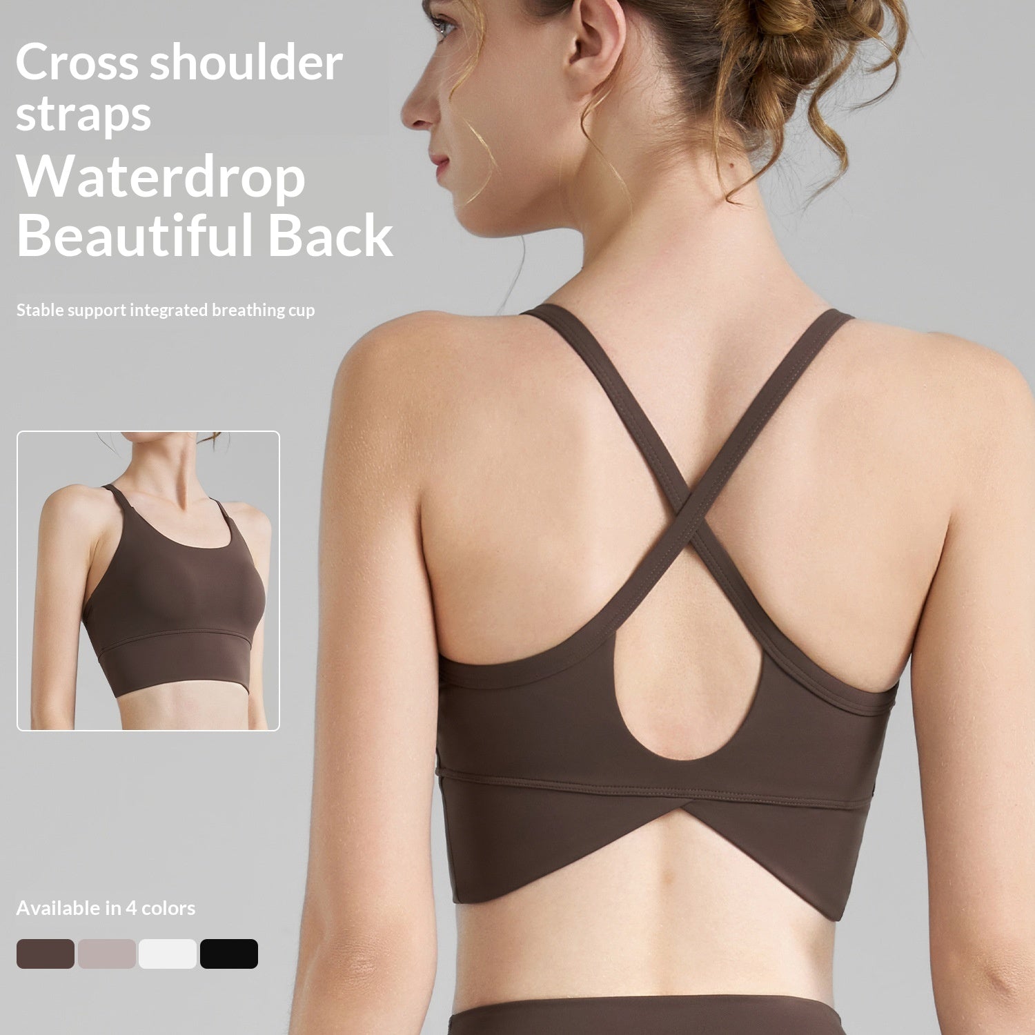 Sporty Drip-Back Yoga Top with Anti-Shock Strap – Smooth, Breathable