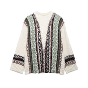 Fashion V-neck Sweater Jacquard Loose-fitting Coat