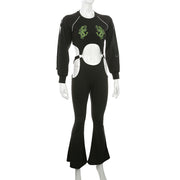 Embroidered Long Sleeve High-Waist Jumpsuit