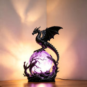 Obsidian Dragon Statue Light – Handmade Resin Carving with Luminous Sphere