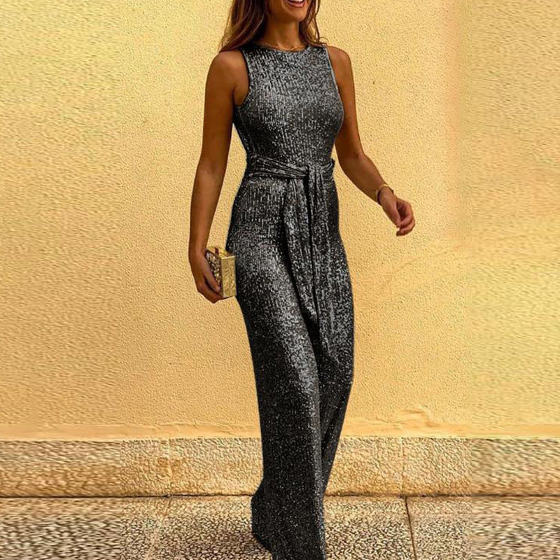 Sparkling Sequin Sleeveless Round Neck Party Jumpsuit
