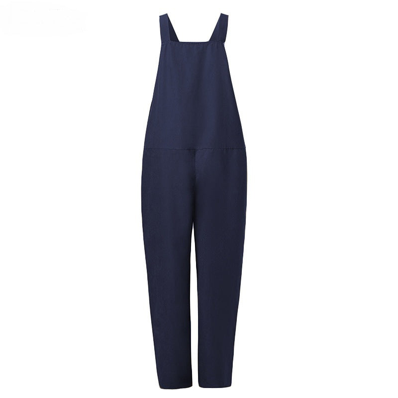 Women's Solid Color Pocket Suspenders One-Piece Trousers