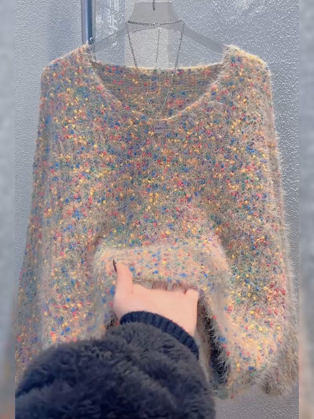 Women's V-neck Pullover Short Colorful Polka Dot Sweater