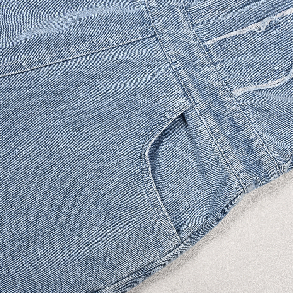 Women's V-Neck Denim With Hole Zip Pocket Jumpsuit
