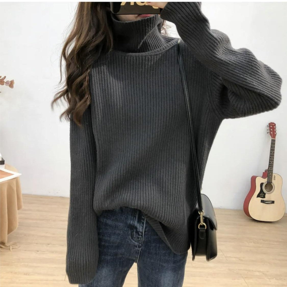 Thickening Idle Style Pullover Solid Color Turtleneck Sweater