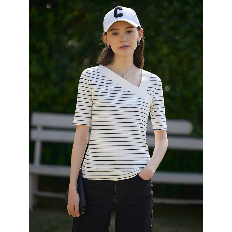 Striped V-Neck Slim Fit Half-Sleeve T-Shirt