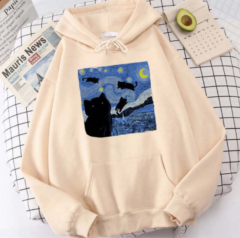 Cute Cartoon Print Fleece Hoodie Casual Sweatshirt